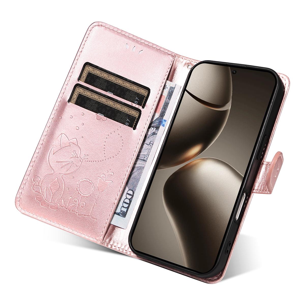 For Xiaomi 15T Pro 5G Cat and Bee Embossed Flip Leather Phone Case Wallet Cover with Card Slots Cash Pocket Magnetic Stand Protective Shockproof TPU PU Leather Case with Wrist Strap
