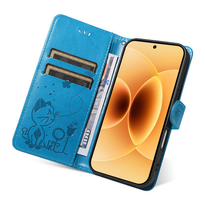 For Xiaomi 17 Cat and Bee Embossed Flip Leather Phone Case Wallet Cover with Card Slots Cash Pocket Magnetic Stand Protective Shockproof TPU PU Leather Case with Wrist Strap