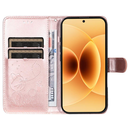 For Xiaomi 17 Cat and Bee Embossed Flip Leather Phone Case Wallet Cover with Card Slots Cash Pocket Magnetic Stand Protective Shockproof TPU PU Leather Case with Wrist Strap
