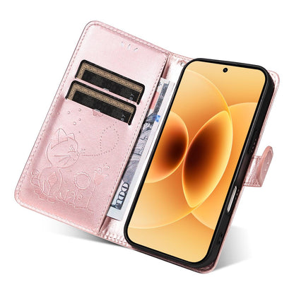 For Xiaomi 17 Cat and Bee Embossed Flip Leather Phone Case Wallet Cover with Card Slots Cash Pocket Magnetic Stand Protective Shockproof TPU PU Leather Case with Wrist Strap