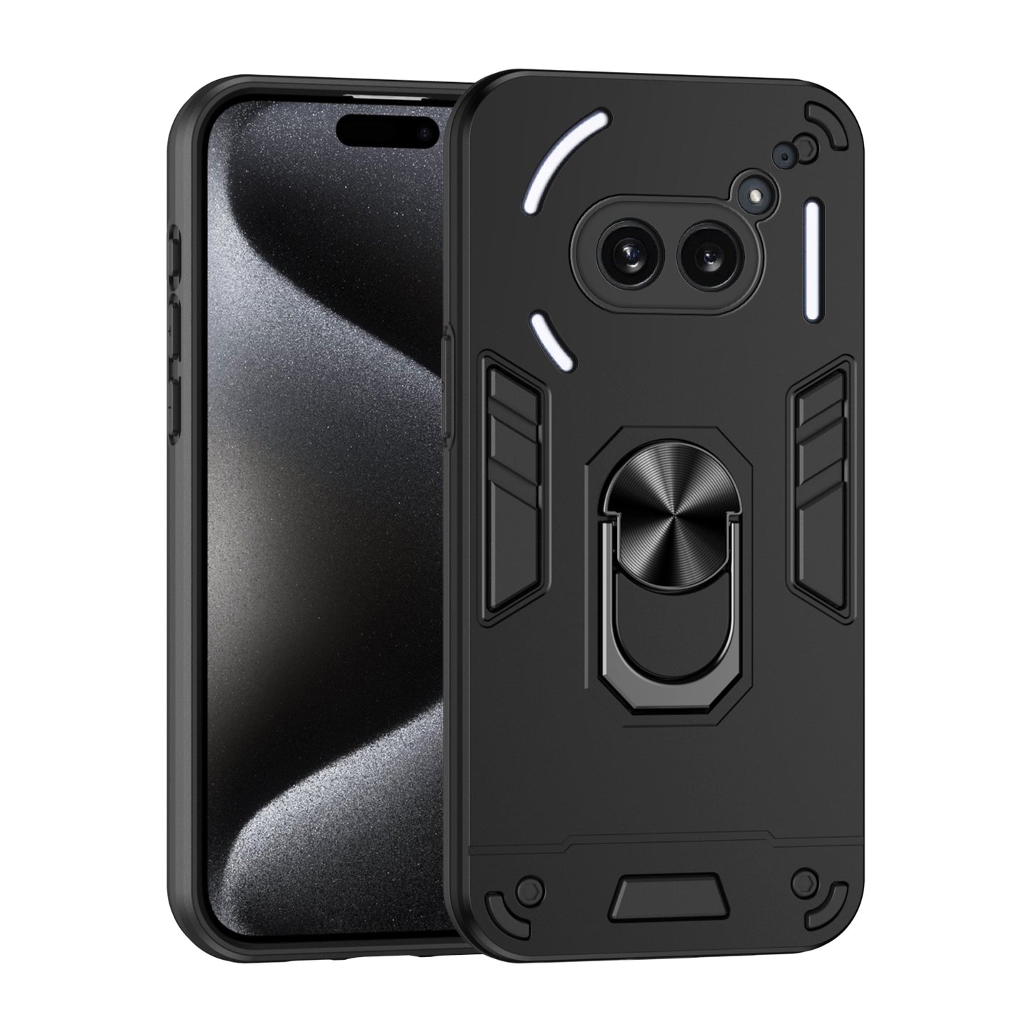 Nothing Phone 2a Shockproof Metal Ring Holder Phone Case with 360 degrees Rotating Kickstand, Ultra Slim Protective Cover, Raised Camera Guard, PC Silicone Armour Shell, Anti-Scratch Back & Edge Protection