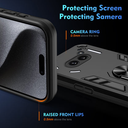 Nothing Phone 2a Shockproof Metal Ring Holder Phone Case with 360 degrees Rotating Kickstand, Ultra Slim Protective Cover, Raised Camera Guard, PC Silicone Armour Shell, Anti-Scratch Back & Edge Protection