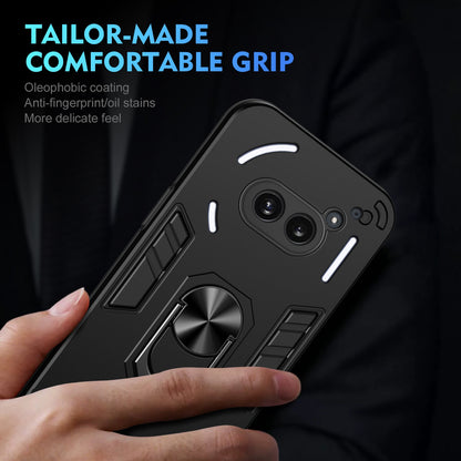 Nothing Phone 2a Shockproof Metal Ring Holder Phone Case with 360 degrees Rotating Kickstand, Ultra Slim Protective Cover, Raised Camera Guard, PC Silicone Armour Shell, Anti-Scratch Back & Edge Protection