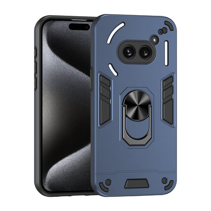 Nothing Phone 2a Shockproof Metal Ring Holder Phone Case with 360 degrees Rotating Kickstand, Ultra Slim Protective Cover, Raised Camera Guard, PC Silicone Armour Shell, Anti-Scratch Back & Edge Protection
