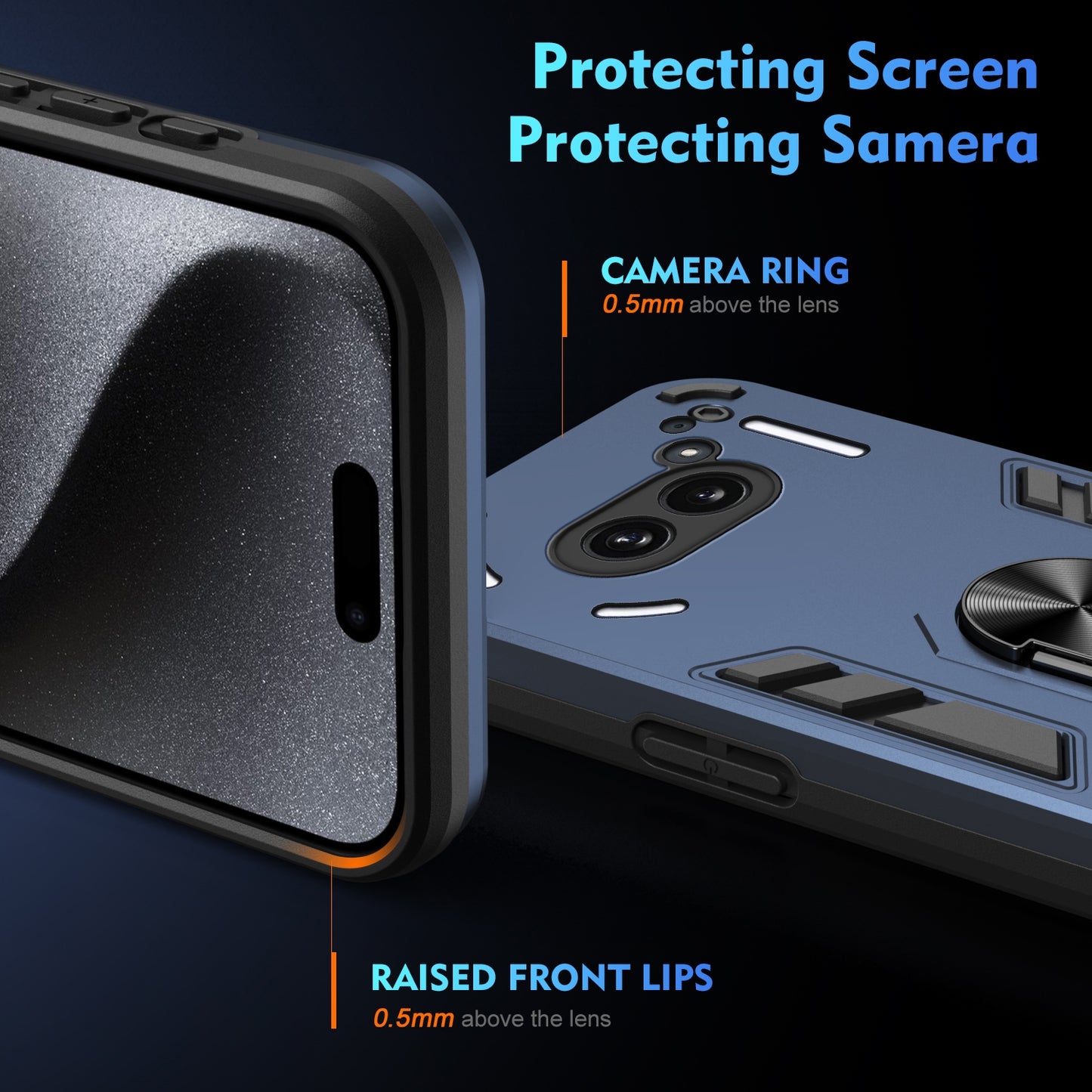 Nothing Phone 2a Shockproof Metal Ring Holder Phone Case with 360 degrees Rotating Kickstand, Ultra Slim Protective Cover, Raised Camera Guard, PC Silicone Armour Shell, Anti-Scratch Back & Edge Protection