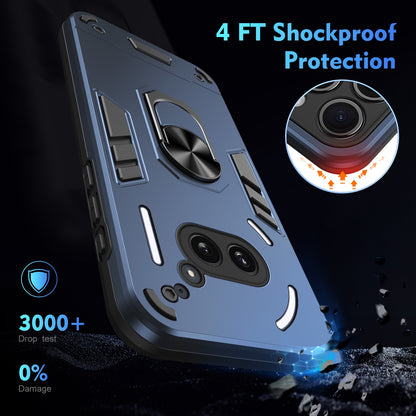 Nothing Phone 2a Shockproof Metal Ring Holder Phone Case with 360 degrees Rotating Kickstand, Ultra Slim Protective Cover, Raised Camera Guard, PC Silicone Armour Shell, Anti-Scratch Back & Edge Protection