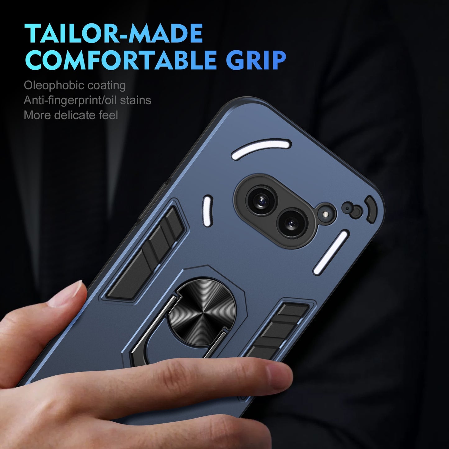 Nothing Phone 2a Shockproof Metal Ring Holder Phone Case with 360 degrees Rotating Kickstand, Ultra Slim Protective Cover, Raised Camera Guard, PC Silicone Armour Shell, Anti-Scratch Back & Edge Protection
