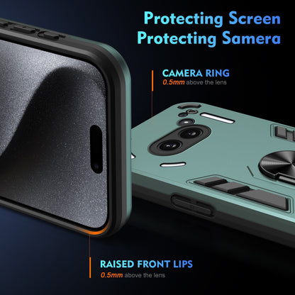 Nothing Phone 2a Shockproof Metal Ring Holder Phone Case with 360 degrees Rotating Kickstand, Ultra Slim Protective Cover, Raised Camera Guard, PC Silicone Armour Shell, Anti-Scratch Back & Edge Protection