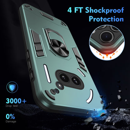 Nothing Phone 2a Shockproof Metal Ring Holder Phone Case with 360 degrees Rotating Kickstand, Ultra Slim Protective Cover, Raised Camera Guard, PC Silicone Armour Shell, Anti-Scratch Back & Edge Protection