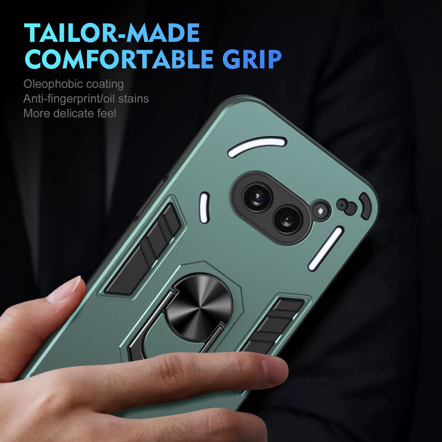 Nothing Phone 2a Shockproof Metal Ring Holder Phone Case with 360 degrees Rotating Kickstand, Ultra Slim Protective Cover, Raised Camera Guard, PC Silicone Armour Shell, Anti-Scratch Back & Edge Protection