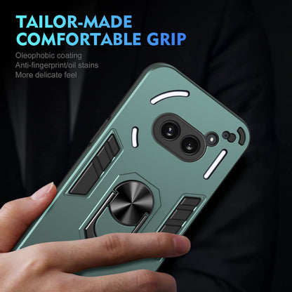 Nothing Phone 2a Shockproof Metal Ring Holder Phone Case with 360 degrees Rotating Kickstand, Ultra Slim Protective Cover, Raised Camera Guard, PC Silicone Armour Shell, Anti-Scratch Back & Edge Protection