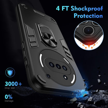 Nothing Phone 3a Shockproof Metal Ring Holder Phone Case with 360 degrees Rotating Kickstand, Ultra Slim Protective Cover, Raised Camera Guard, PC Silicone Armour Shell, Anti-Scratch Back & Edge Protection