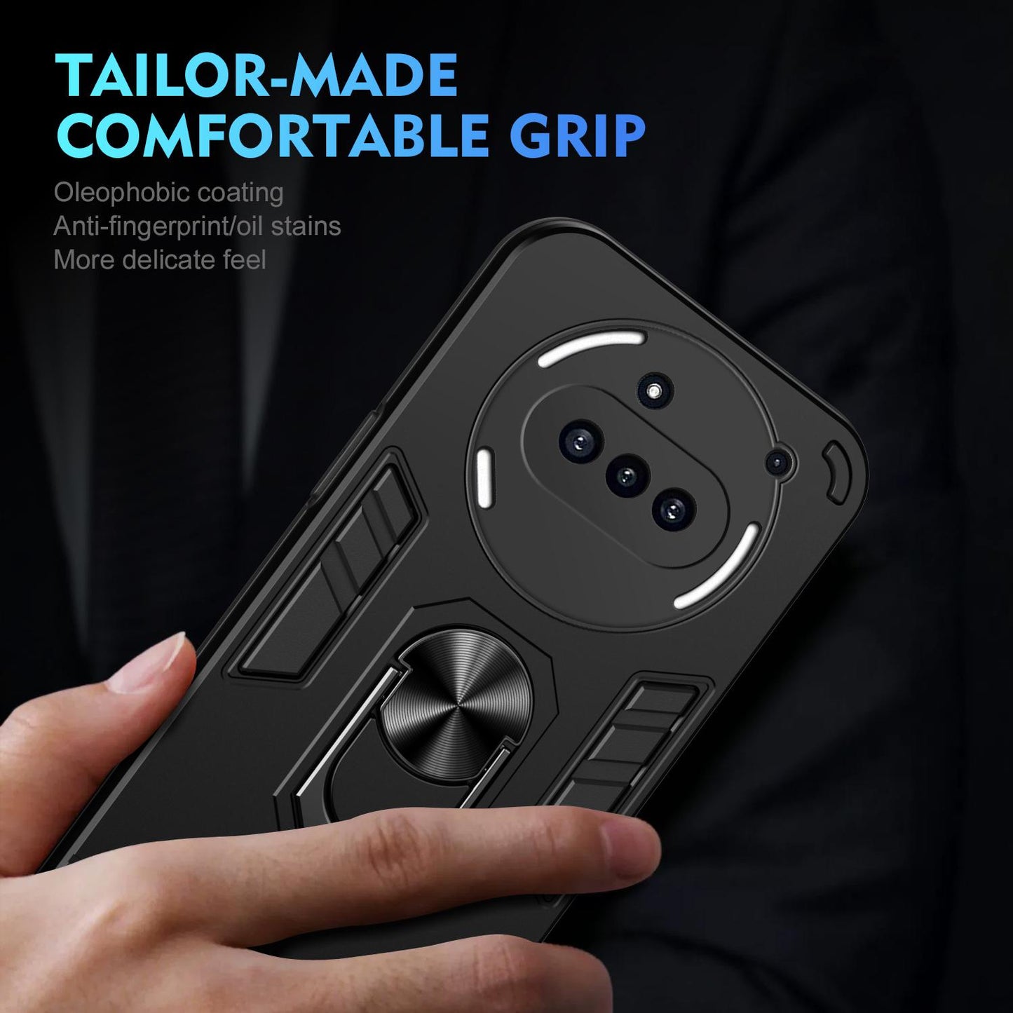 Nothing Phone 3a Shockproof Metal Ring Holder Phone Case with 360 degrees Rotating Kickstand, Ultra Slim Protective Cover, Raised Camera Guard, PC Silicone Armour Shell, Anti-Scratch Back & Edge Protection
