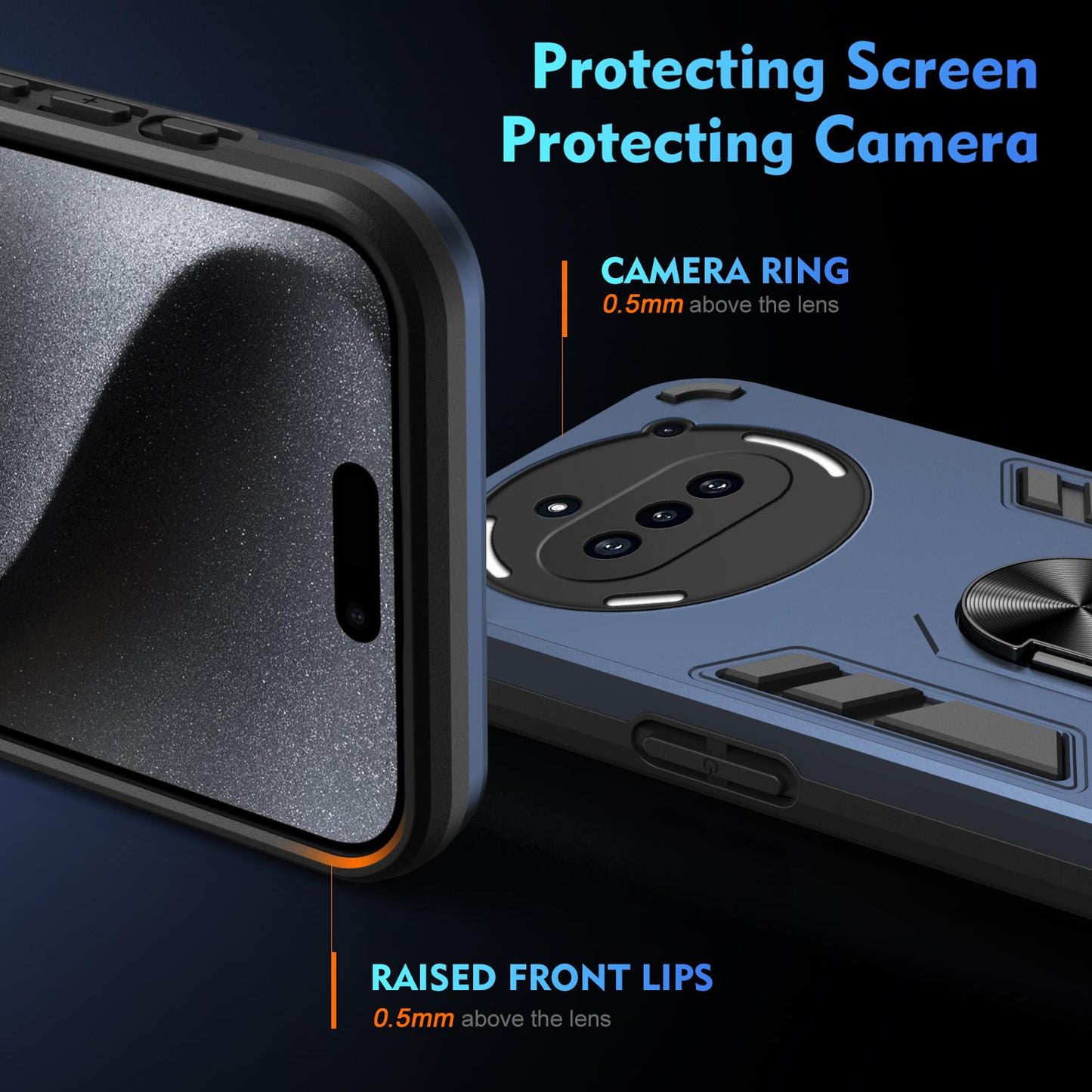 Nothing Phone 3a Shockproof Metal Ring Holder Phone Case with 360 degrees Rotating Kickstand, Ultra Slim Protective Cover, Raised Camera Guard, PC Silicone Armour Shell, Anti-Scratch Back & Edge Protection