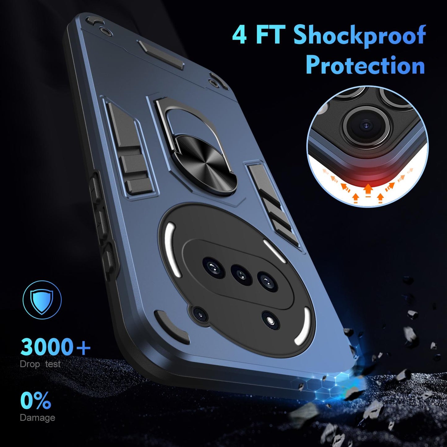 Nothing Phone 3a Shockproof Metal Ring Holder Phone Case with 360 degrees Rotating Kickstand, Ultra Slim Protective Cover, Raised Camera Guard, PC Silicone Armour Shell, Anti-Scratch Back & Edge Protection