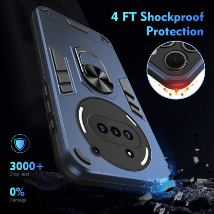 Nothing Phone 3a Shockproof Metal Ring Holder Phone Case with 360 degrees Rotating Kickstand, Ultra Slim Protective Cover, Raised Camera Guard, PC Silicone Armour Shell, Anti-Scratch Back & Edge Protection