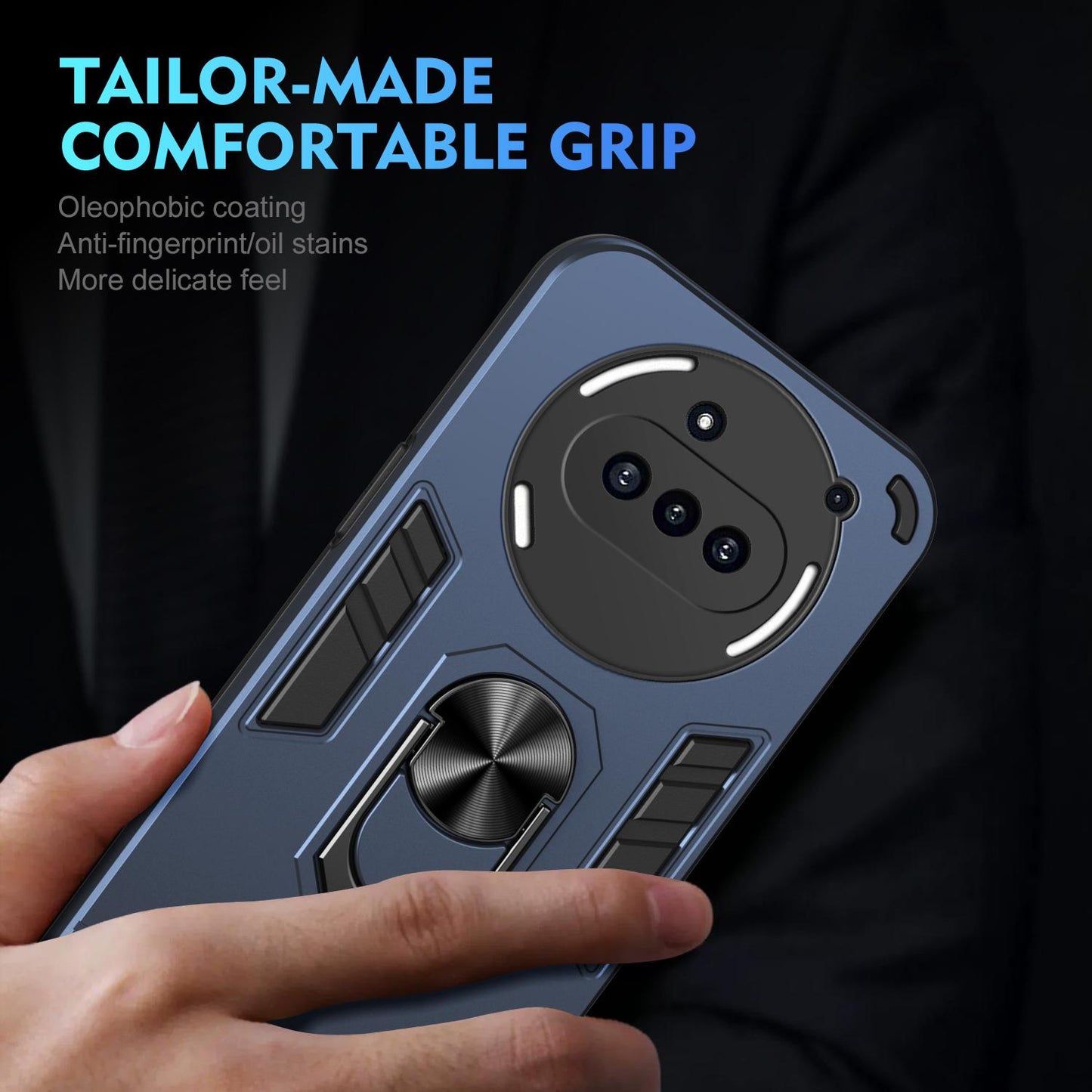 Nothing Phone 3a Shockproof Metal Ring Holder Phone Case with 360 degrees Rotating Kickstand, Ultra Slim Protective Cover, Raised Camera Guard, PC Silicone Armour Shell, Anti-Scratch Back & Edge Protection