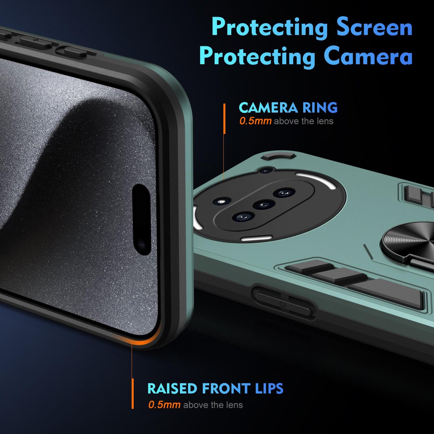 Nothing Phone 3a Shockproof Metal Ring Holder Phone Case with 360 degrees Rotating Kickstand, Ultra Slim Protective Cover, Raised Camera Guard, PC Silicone Armour Shell, Anti-Scratch Back & Edge Protection