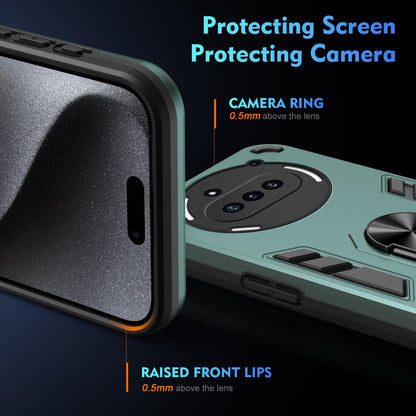 Nothing Phone 3a Shockproof Metal Ring Holder Phone Case with 360 degrees Rotating Kickstand, Ultra Slim Protective Cover, Raised Camera Guard, PC Silicone Armour Shell, Anti-Scratch Back & Edge Protection