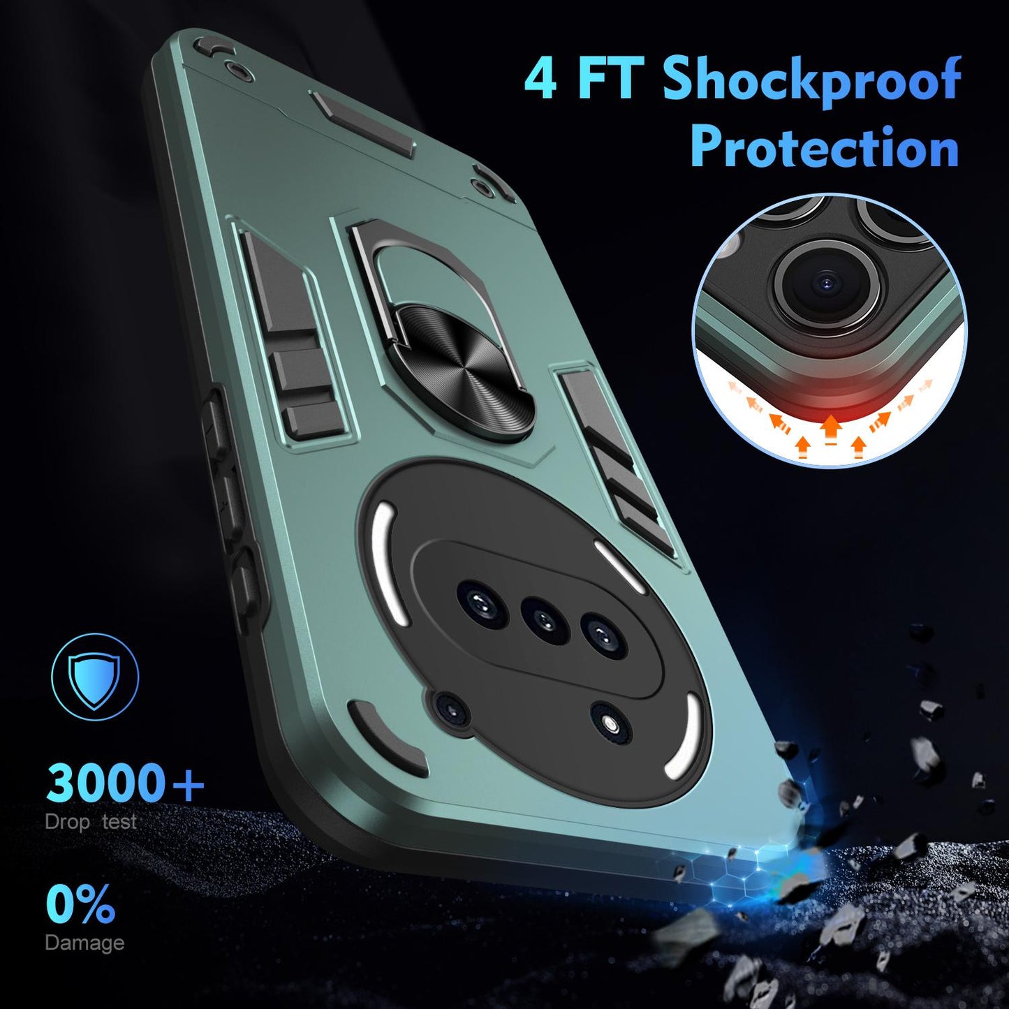 Nothing Phone 3a Shockproof Metal Ring Holder Phone Case with 360 degrees Rotating Kickstand, Ultra Slim Protective Cover, Raised Camera Guard, PC Silicone Armour Shell, Anti-Scratch Back & Edge Protection
