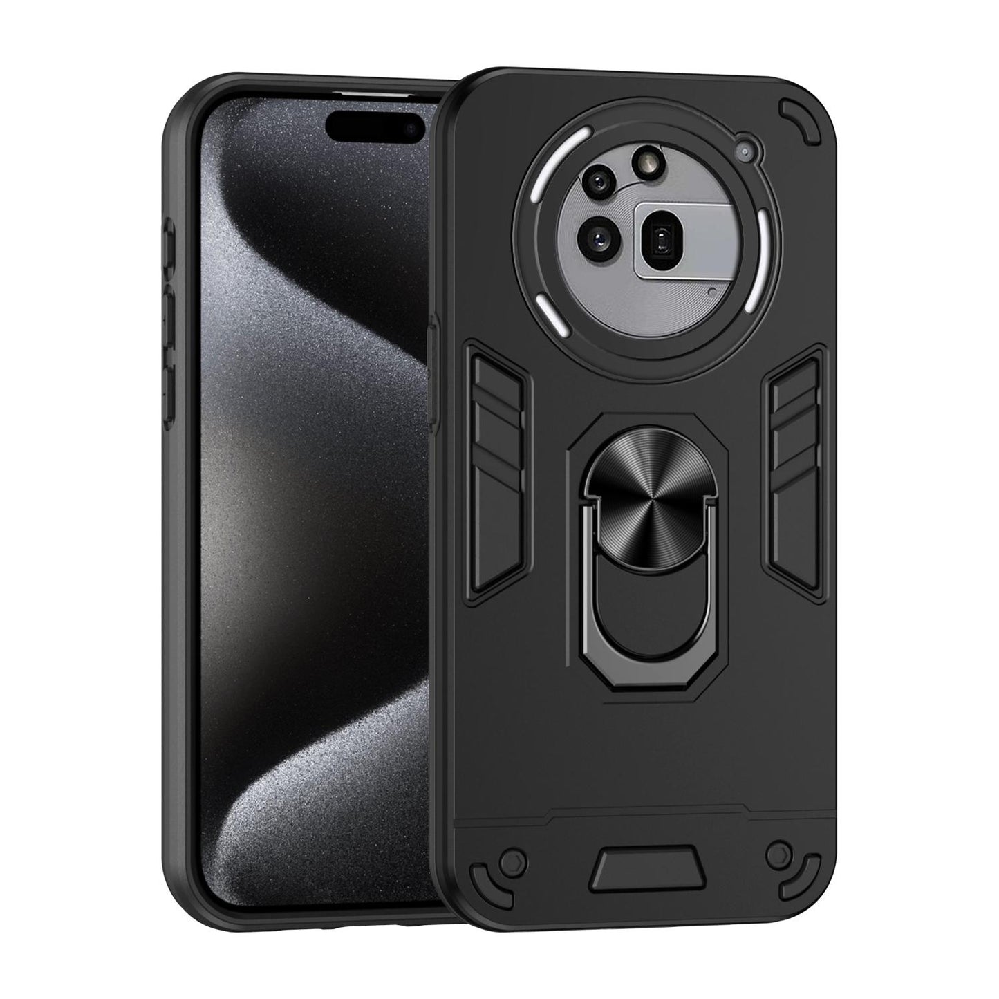 Nothing Phone 3a Pro Shockproof Metal Ring Holder Phone Case with 360 degrees Rotating Kickstand, Ultra Slim Protective Cover, Raised Camera Guard, PC Silicone Armour Shell, Anti-Scratch Back & Edge Protection