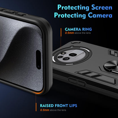 Nothing Phone 3a Pro Shockproof Metal Ring Holder Phone Case with 360 degrees Rotating Kickstand, Ultra Slim Protective Cover, Raised Camera Guard, PC Silicone Armour Shell, Anti-Scratch Back & Edge Protection