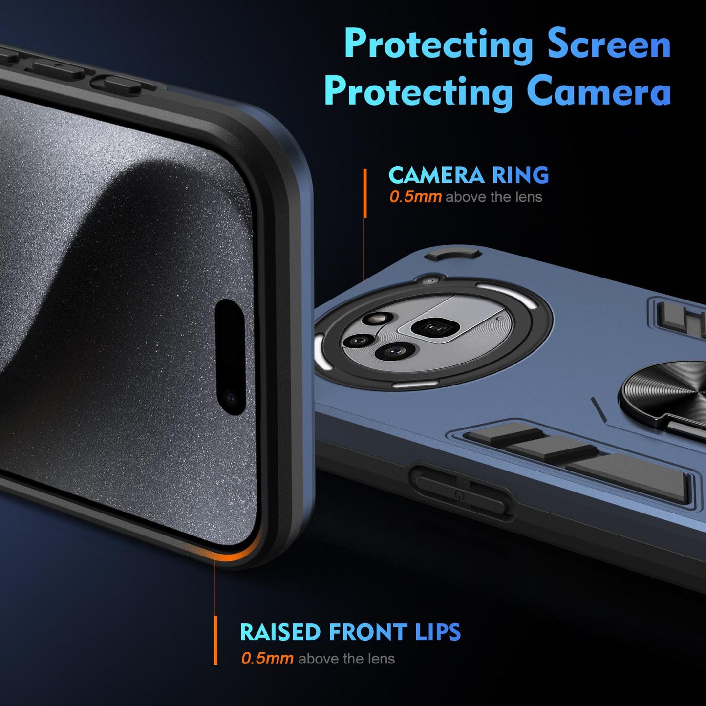 Nothing Phone 3a Pro Shockproof Metal Ring Holder Phone Case with 360 degrees Rotating Kickstand, Ultra Slim Protective Cover, Raised Camera Guard, PC Silicone Armour Shell, Anti-Scratch Back & Edge Protection