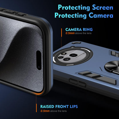 Nothing Phone 3a Pro Shockproof Metal Ring Holder Phone Case with 360 degrees Rotating Kickstand, Ultra Slim Protective Cover, Raised Camera Guard, PC Silicone Armour Shell, Anti-Scratch Back & Edge Protection