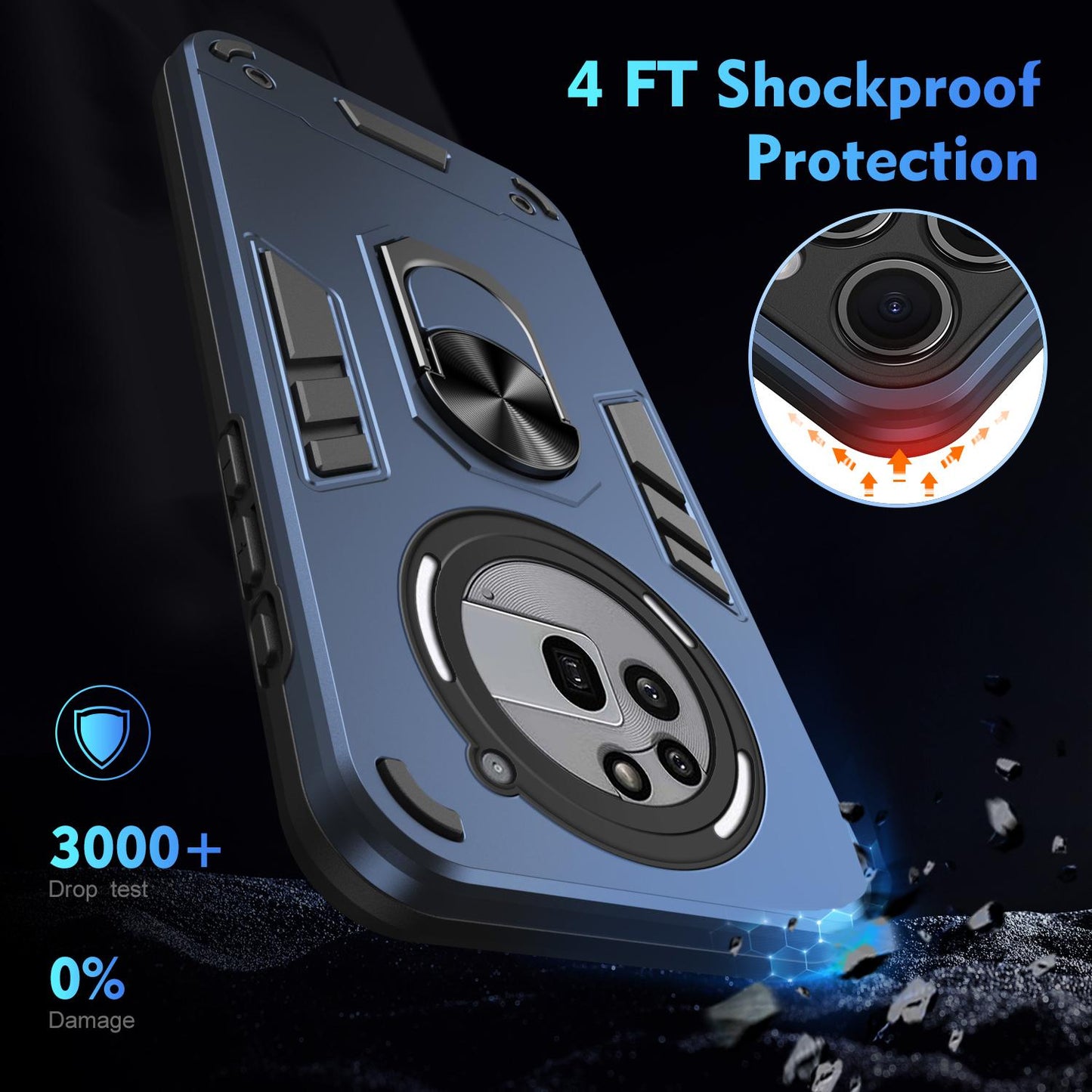 Nothing Phone 3a Pro Shockproof Metal Ring Holder Phone Case with 360 degrees Rotating Kickstand, Ultra Slim Protective Cover, Raised Camera Guard, PC Silicone Armour Shell, Anti-Scratch Back & Edge Protection