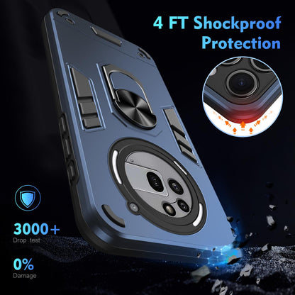 Nothing Phone 3a Pro Shockproof Metal Ring Holder Phone Case with 360 degrees Rotating Kickstand, Ultra Slim Protective Cover, Raised Camera Guard, PC Silicone Armour Shell, Anti-Scratch Back & Edge Protection