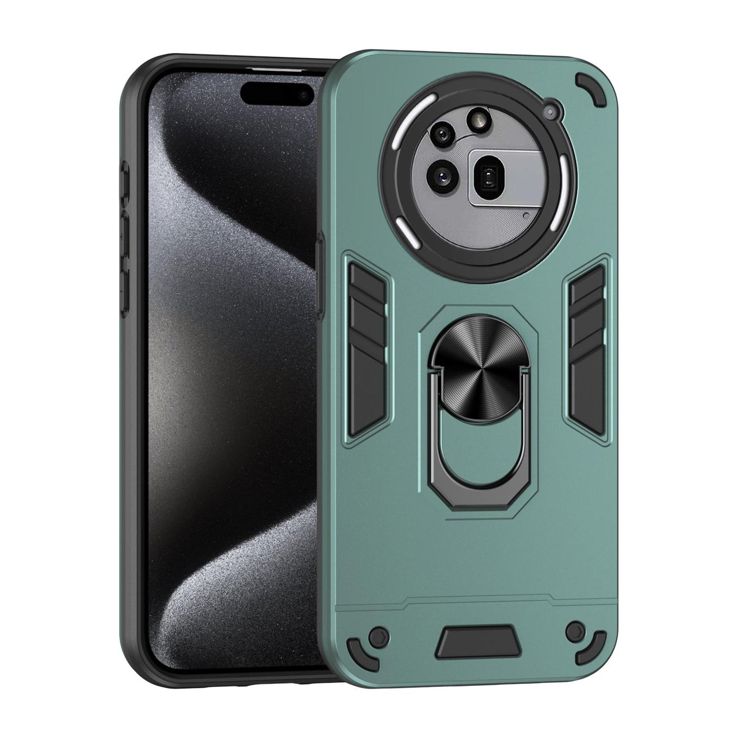 Nothing Phone 3a Pro Shockproof Metal Ring Holder Phone Case with 360 degrees Rotating Kickstand, Ultra Slim Protective Cover, Raised Camera Guard, PC Silicone Armour Shell, Anti-Scratch Back & Edge Protection