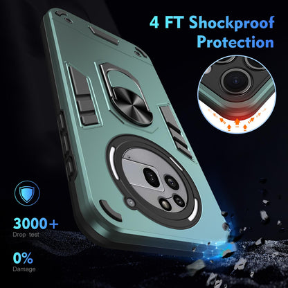 Nothing Phone 3a Pro Shockproof Metal Ring Holder Phone Case with 360 degrees Rotating Kickstand, Ultra Slim Protective Cover, Raised Camera Guard, PC Silicone Armour Shell, Anti-Scratch Back & Edge Protection