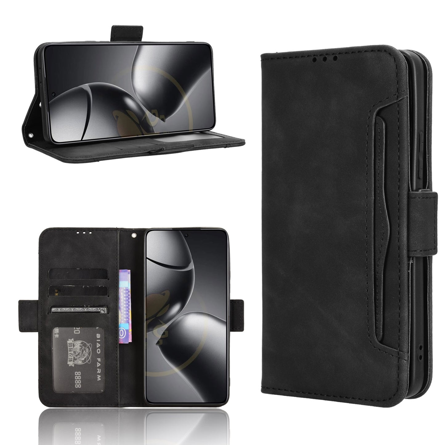 Xiaomi 14T Skin Feel PU Leather Wallet Phone Case with Card Slots, Cash Pocket, Magnetic Closure, Built-In Stand, Full Protection TPU Cover
