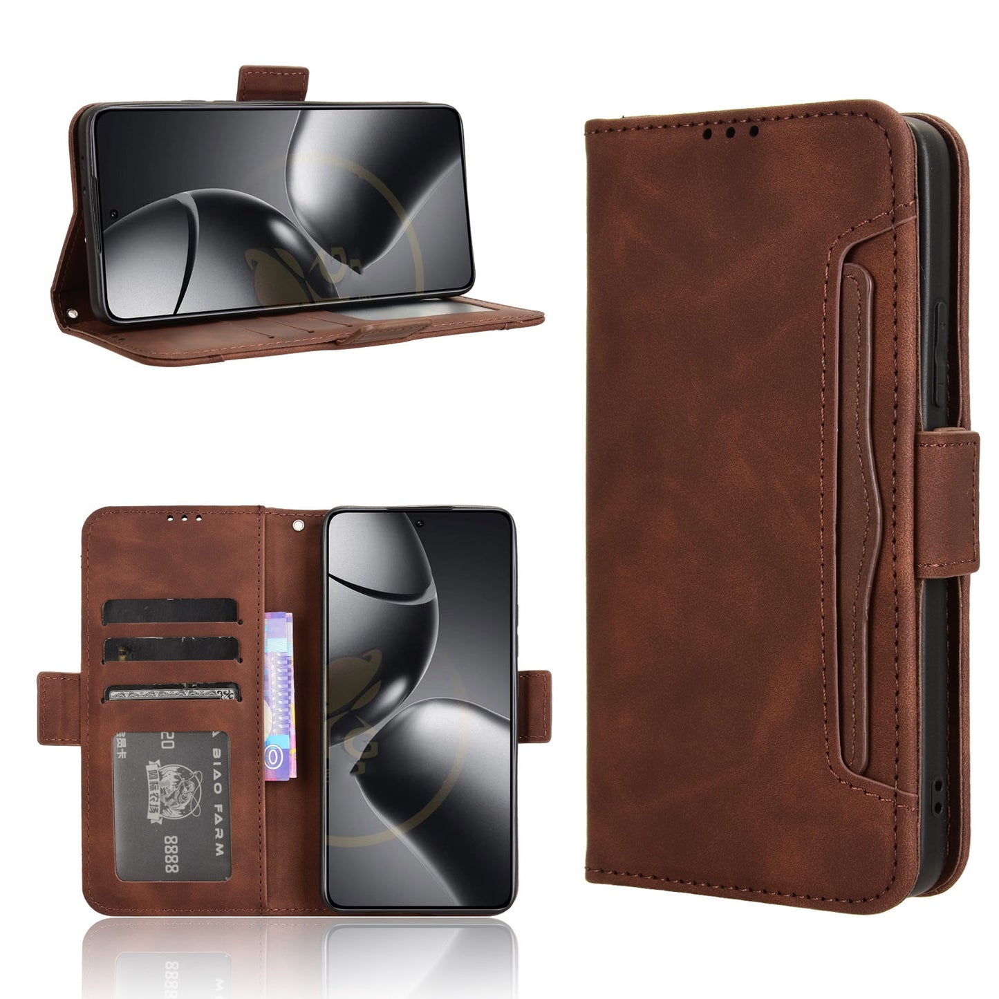 Xiaomi 14T Skin Feel PU Leather Wallet Phone Case with Card Slots, Cash Pocket, Magnetic Closure, Built-In Stand, Full Protection TPU Cover
