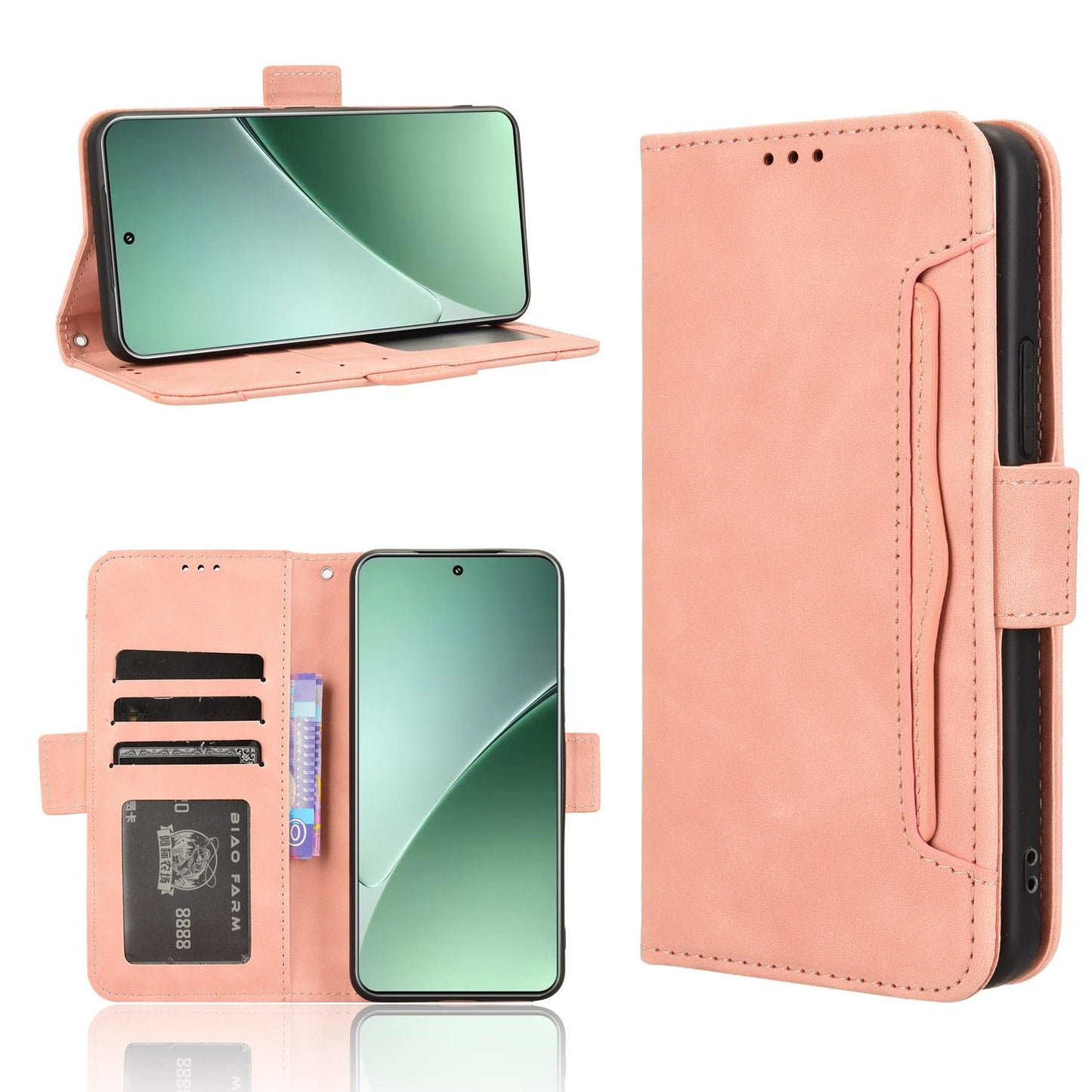 Xiaomi 15 Skin Feel PU Leather Wallet Phone Case with Card Slots, Cash Pocket, Magnetic Closure, Built-In Stand, Full Protection TPU Cover