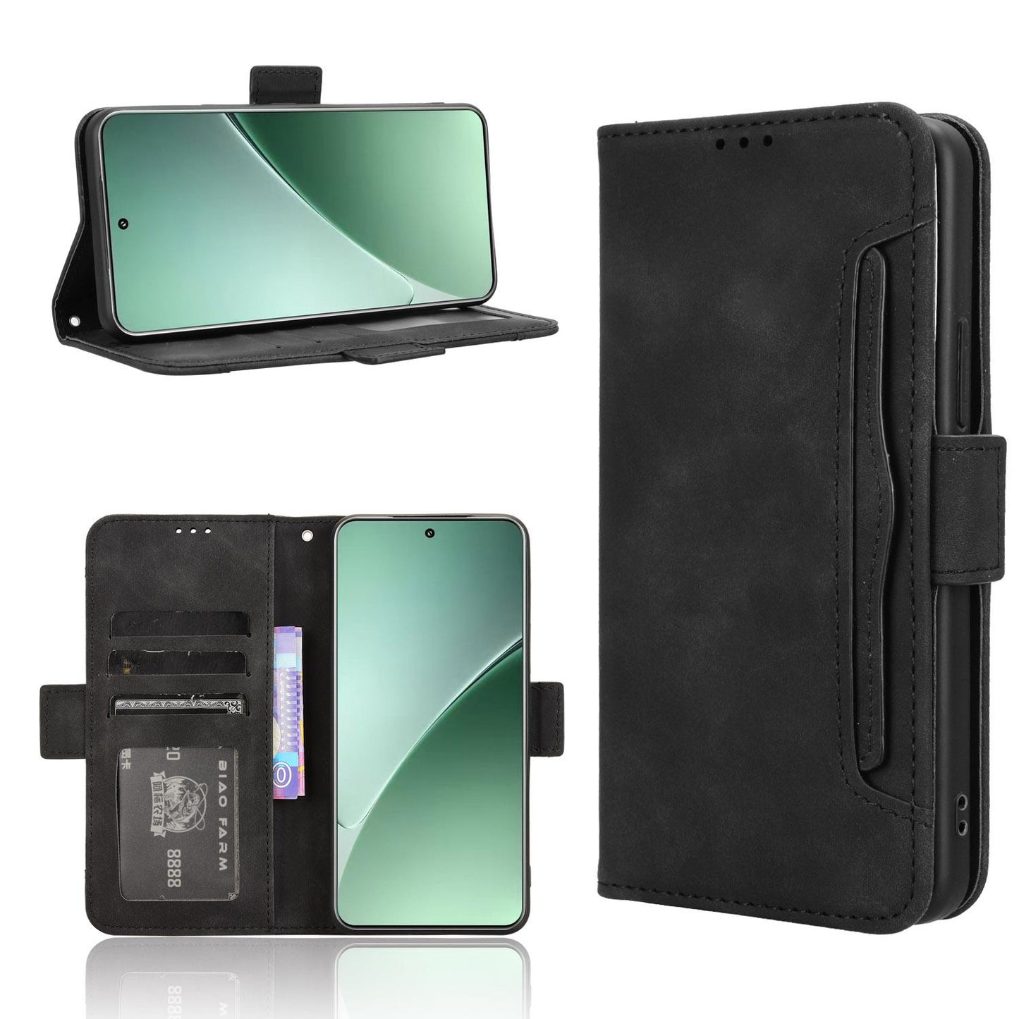 Xiaomi 15 Pro Skin Feel PU Leather Wallet Phone Case with Card Slots, Cash Pocket, Magnetic Closure, Built-In Stand, Full Protection TPU Cover