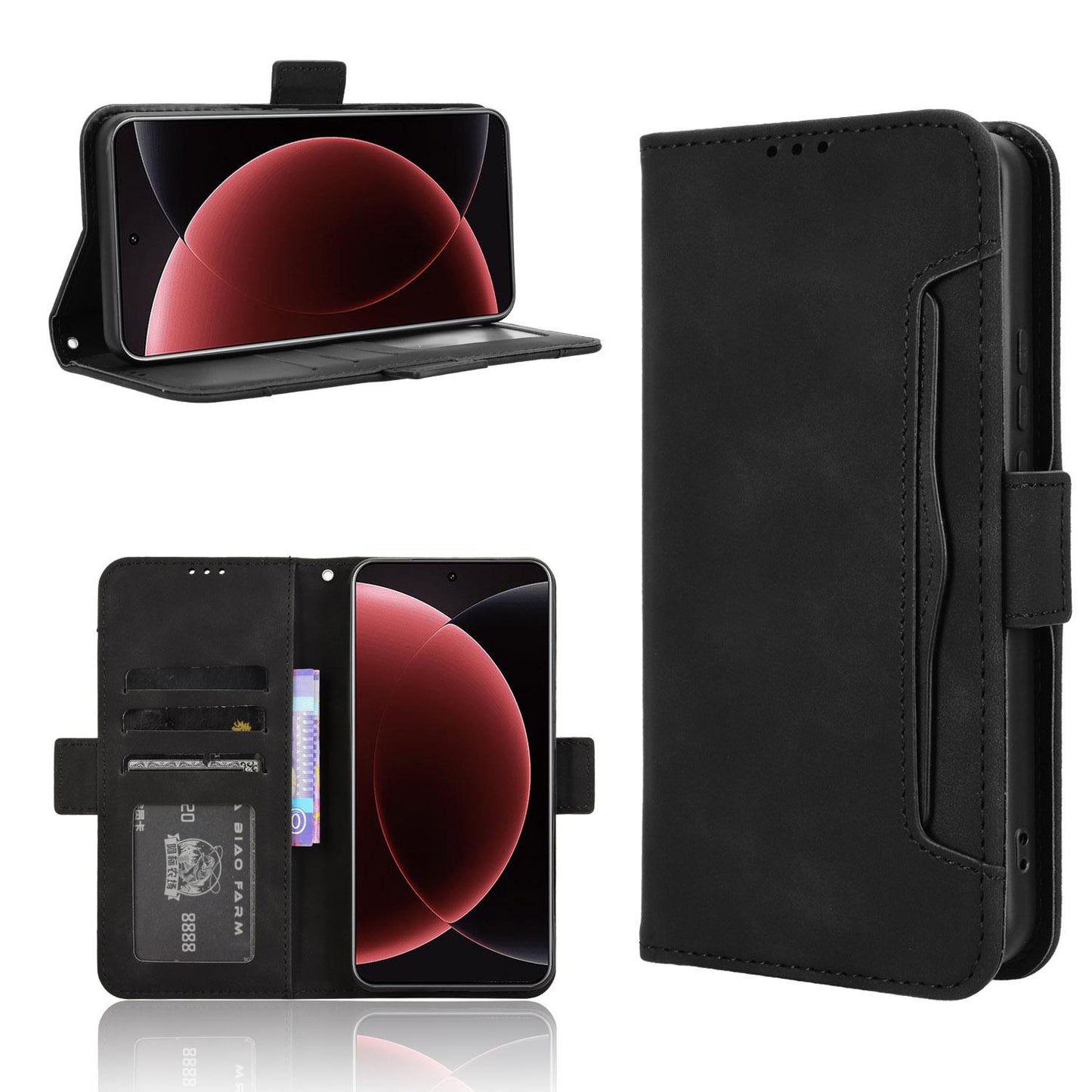 Xiaomi 15 Ultra Skin Feel PU Leather Wallet Phone Case with Card Slots, Cash Pocket, Magnetic Closure, Built-In Stand, Full Protection TPU Cover