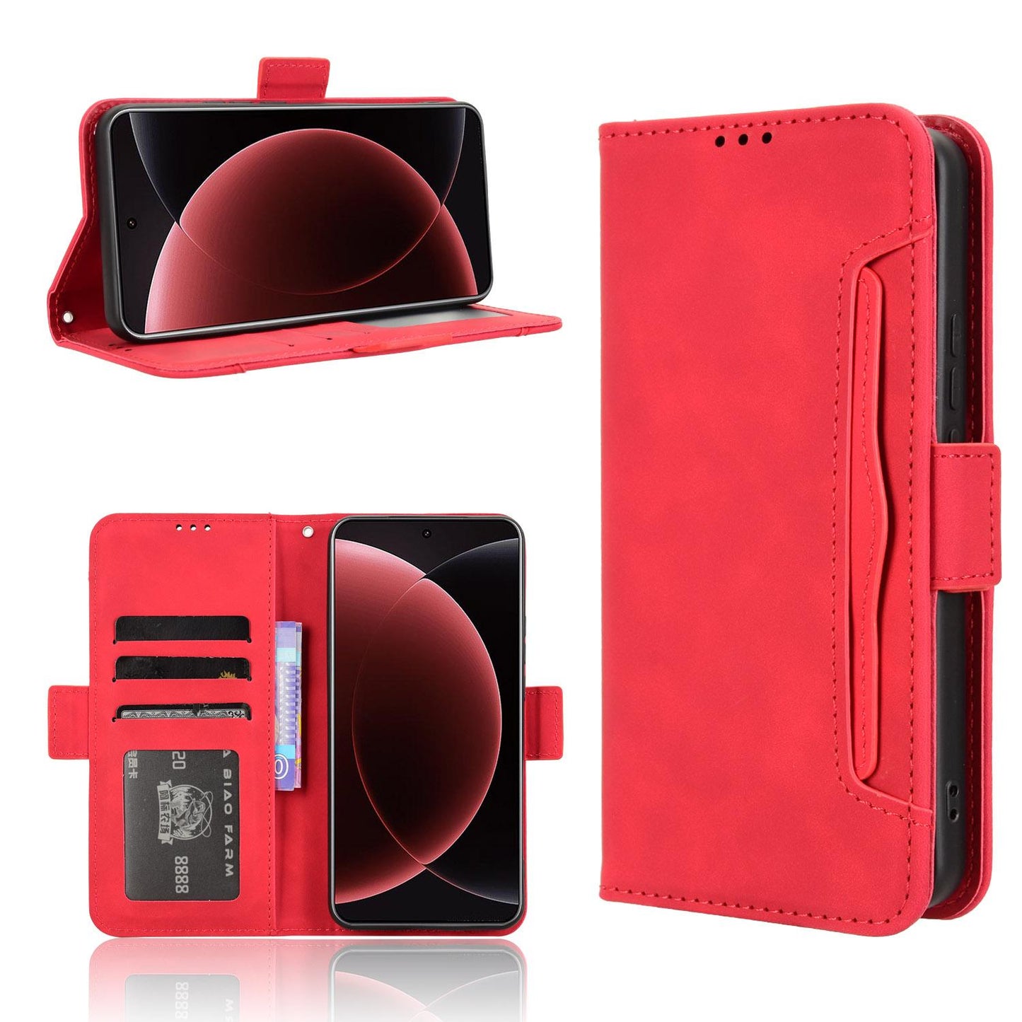 Xiaomi 15 Ultra Skin Feel PU Leather Wallet Phone Case with Card Slots, Cash Pocket, Magnetic Closure, Built-In Stand, Full Protection TPU Cover