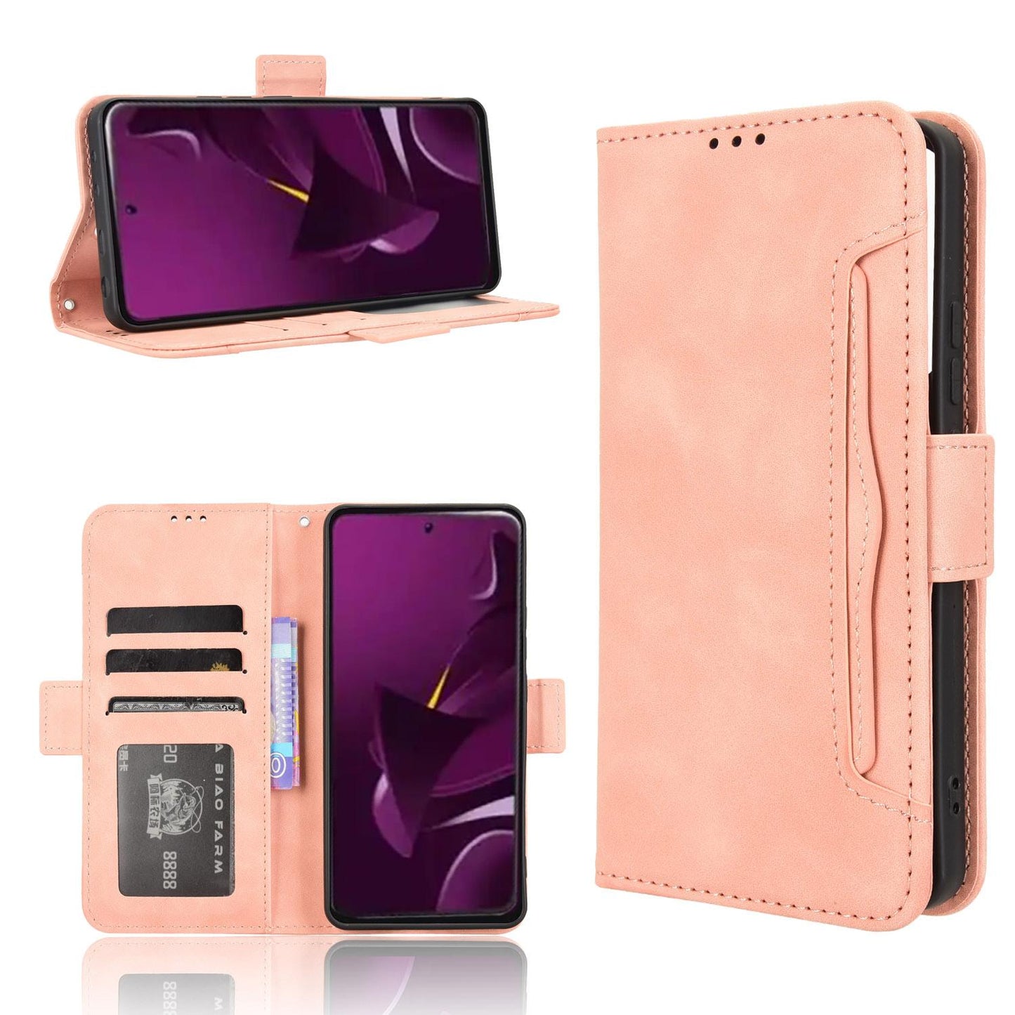 Xiaomi Poco M7 Pro 5G Skin Feel PU Leather Wallet Phone Case with Card Slots, Cash Pocket, Magnetic Closure, Built-In Stand, Full Protection TPU Cover