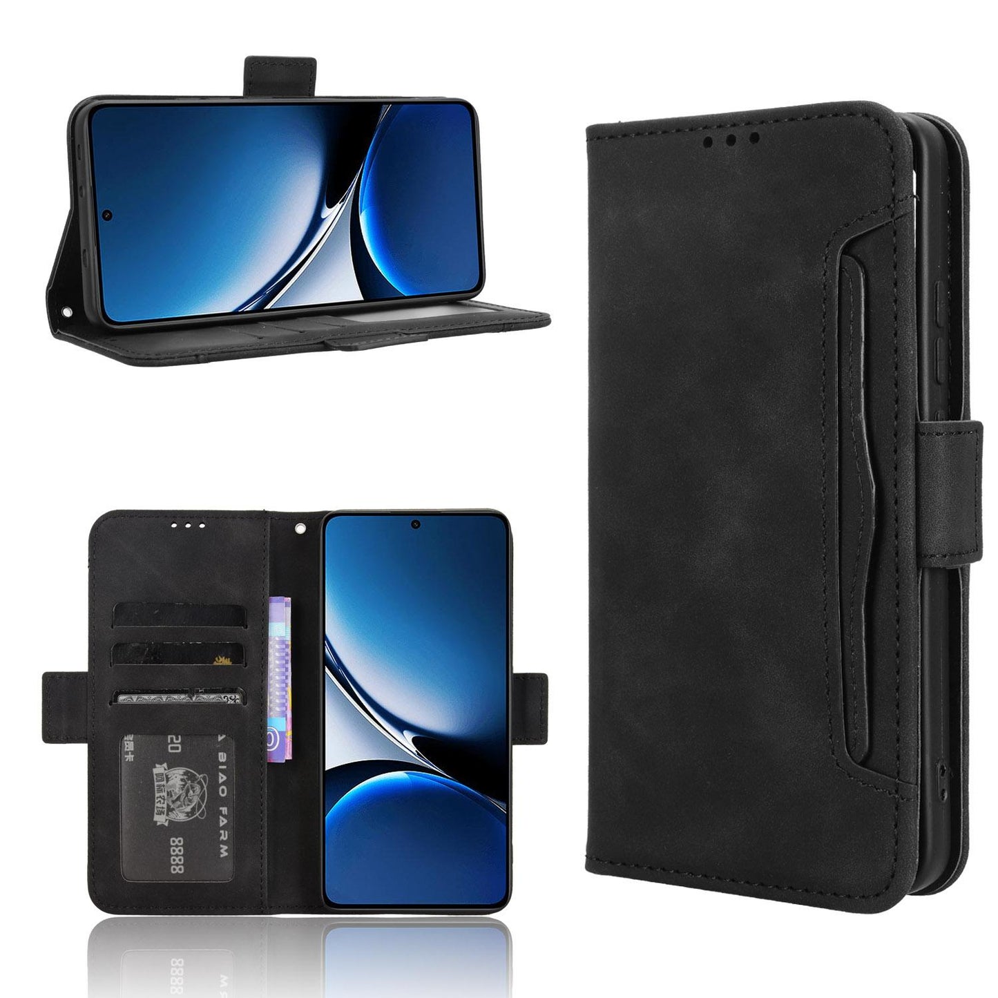 Xiaomi Poco X7 Pro 5G Skin Feel PU Leather Wallet Phone Case with Card Slots, Cash Pocket, Magnetic Closure, Built-In Stand, Full Protection TPU Cover