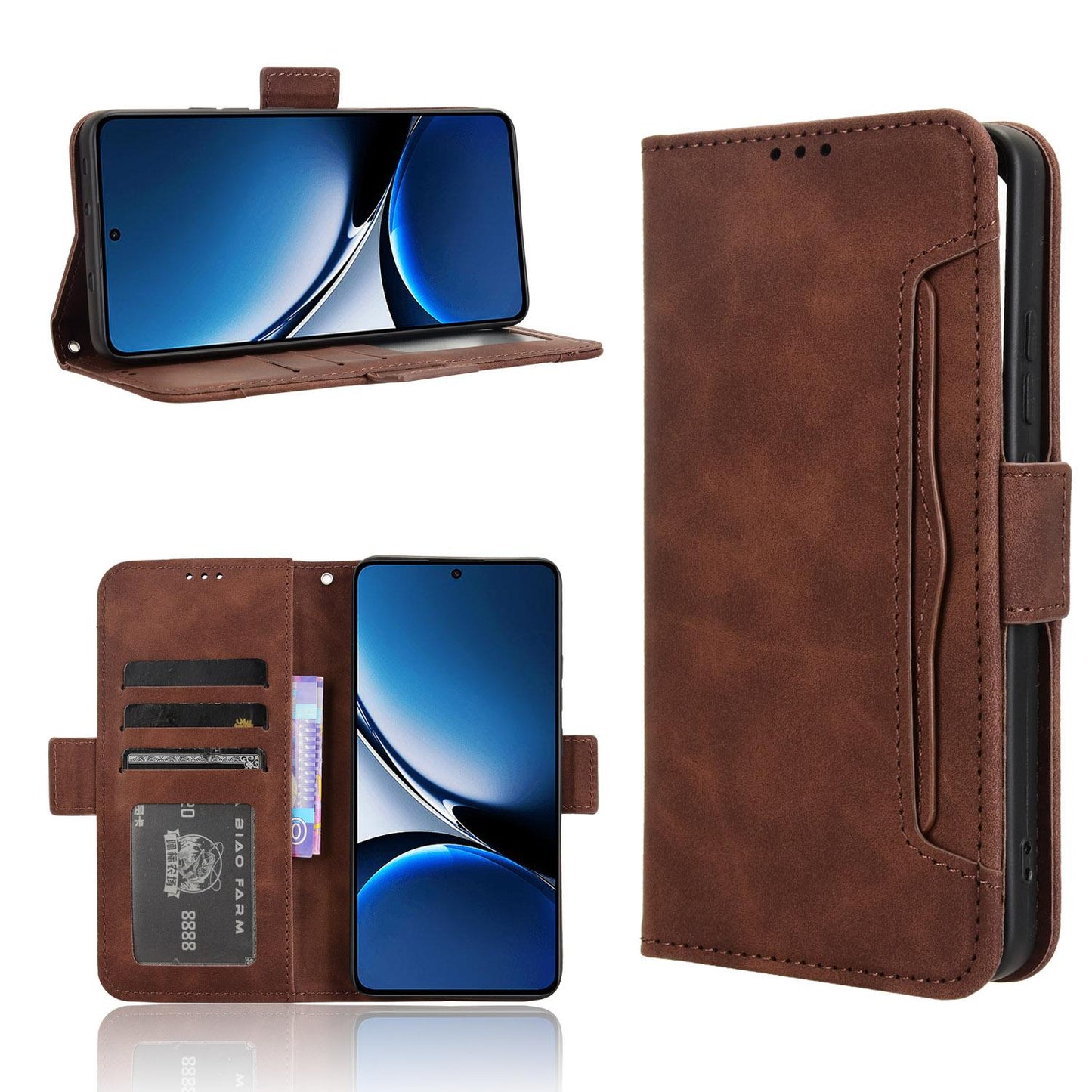 Xiaomi Poco X7 Pro 5G Skin Feel PU Leather Wallet Phone Case with Card Slots, Cash Pocket, Magnetic Closure, Built-In Stand, Full Protection TPU Cover