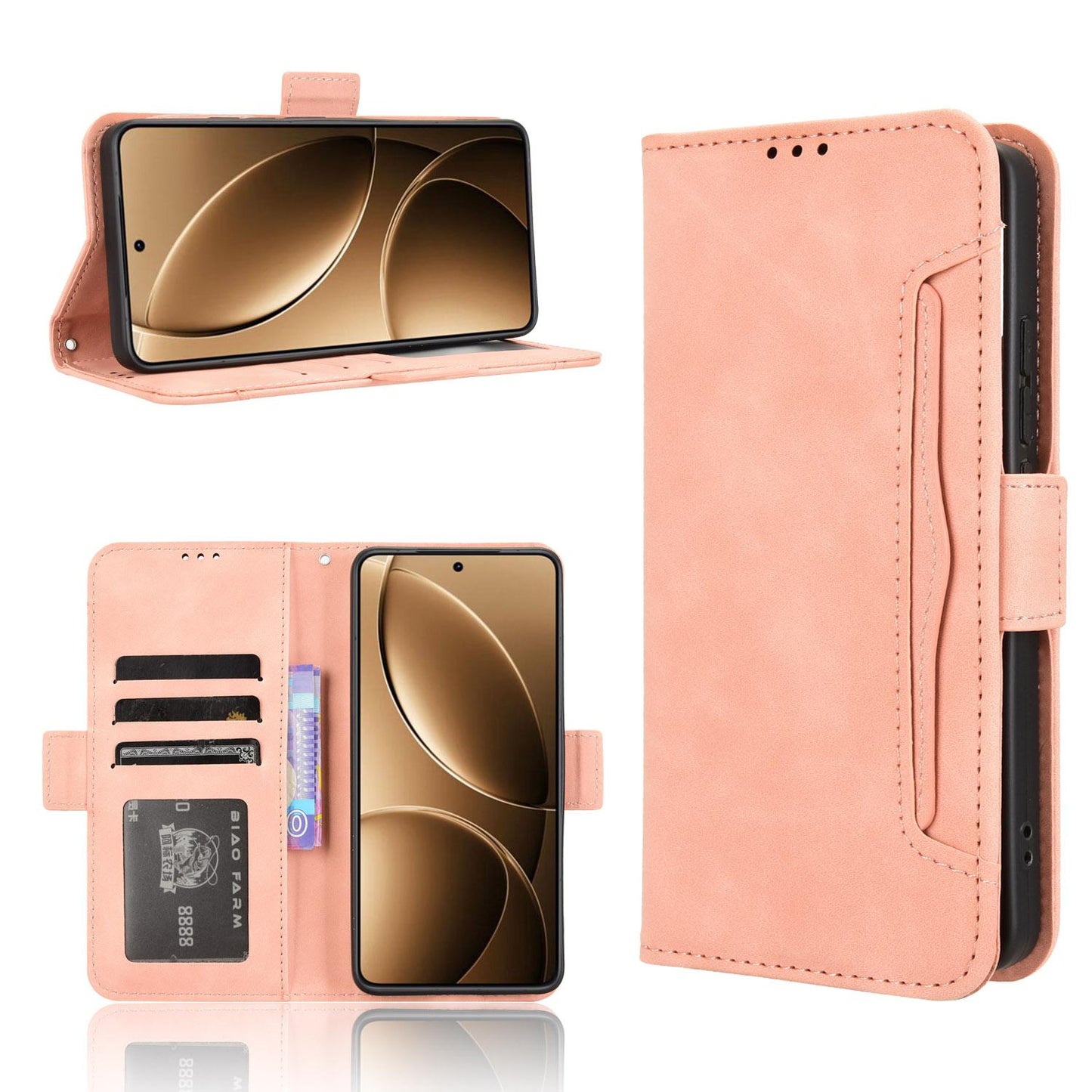 Xiaomi Poco F7 Pro 5G Skin Feel PU Leather Wallet Phone Case with Card Slots, Cash Pocket, Magnetic Closure, Built-In Stand, Full Protection TPU Cover