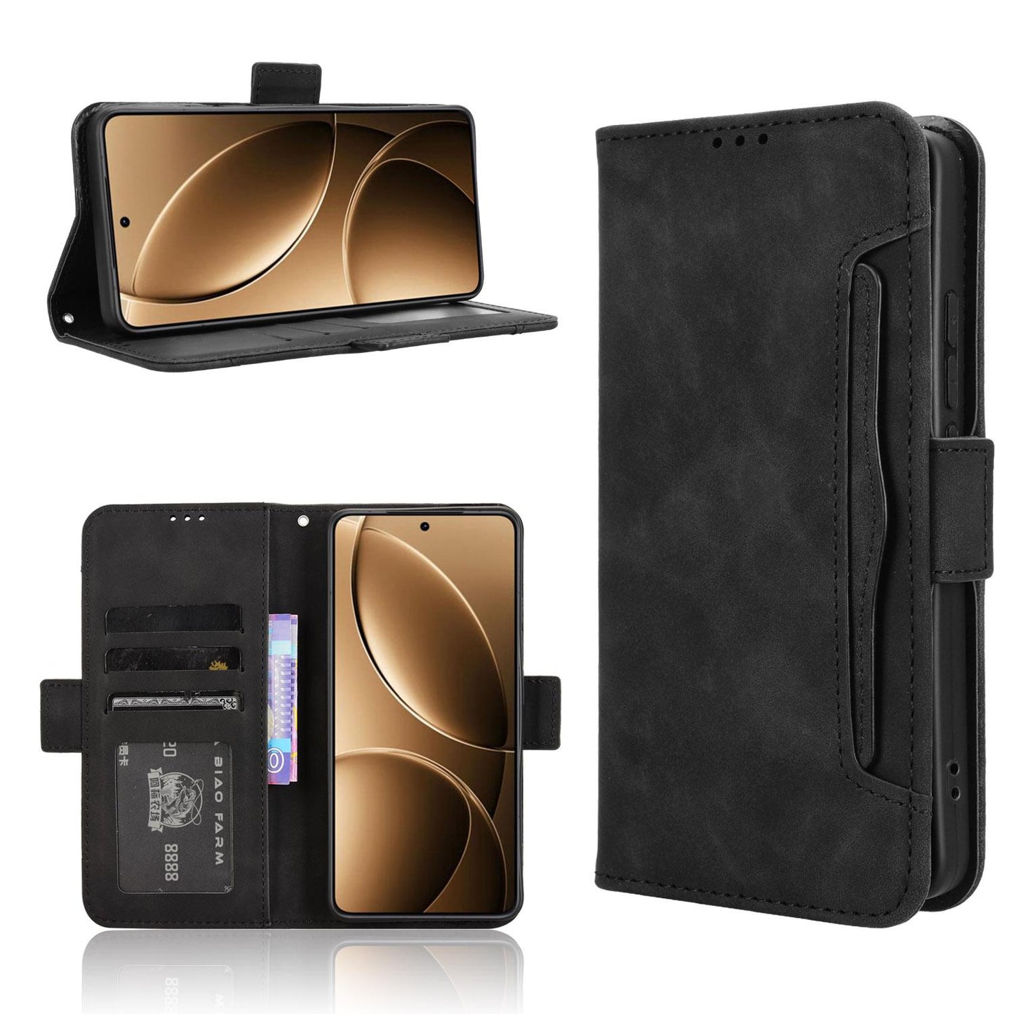 Xiaomi Poco F7 Pro 5G Skin Feel PU Leather Wallet Phone Case with Card Slots, Cash Pocket, Magnetic Closure, Built-In Stand, Full Protection TPU Cover