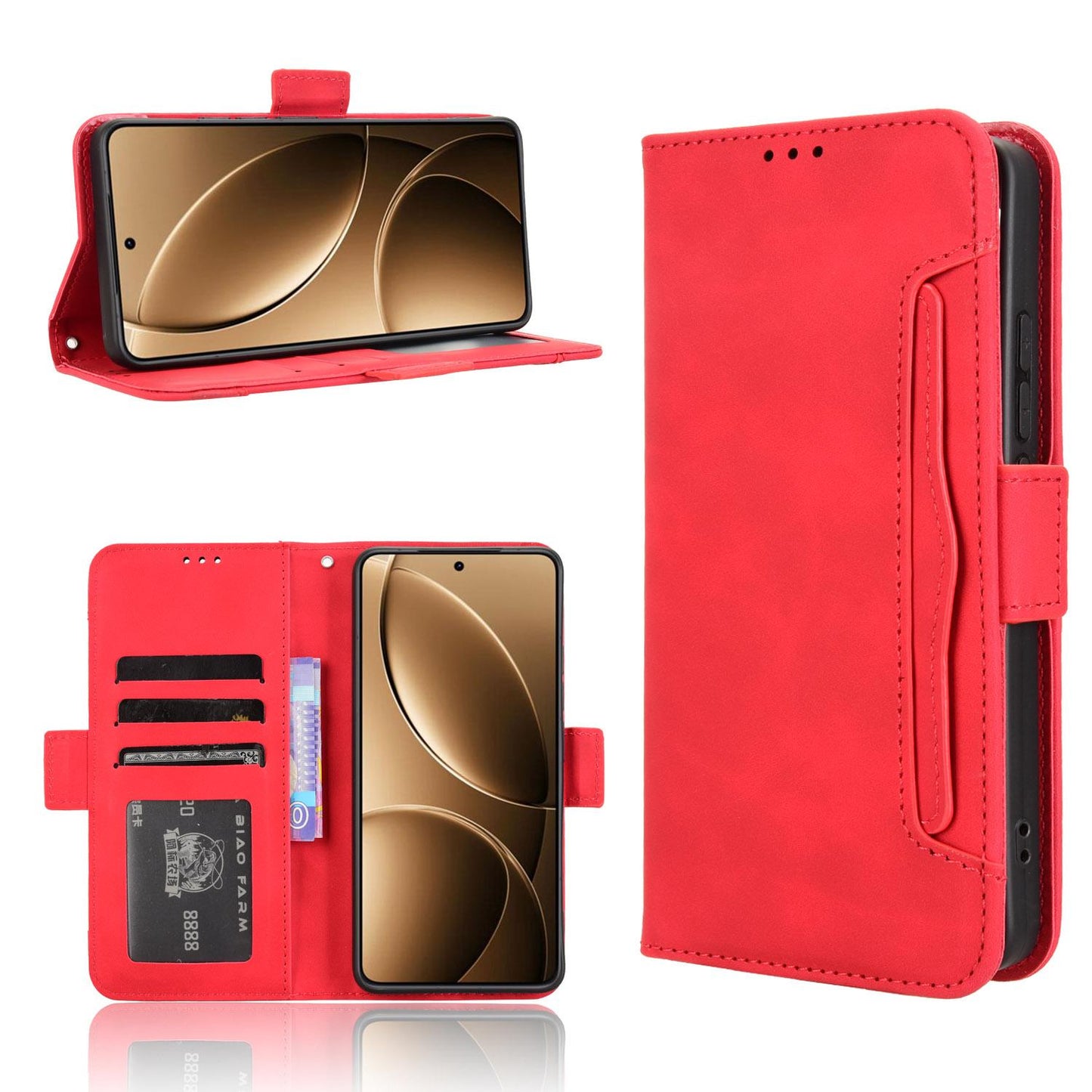 Xiaomi Poco F7 Pro 5G Skin Feel PU Leather Wallet Phone Case with Card Slots, Cash Pocket, Magnetic Closure, Built-In Stand, Full Protection TPU Cover