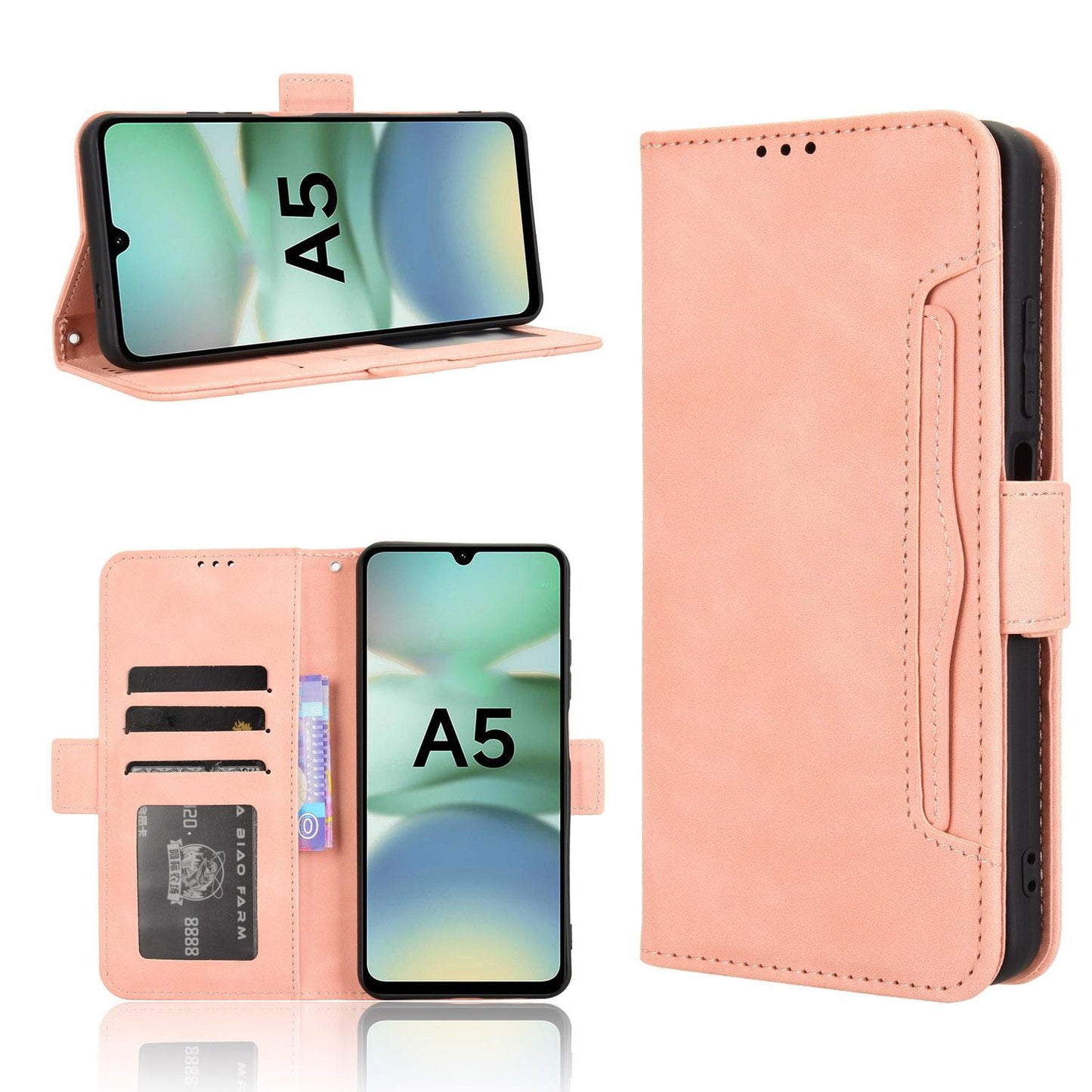 Xiaomi Redmi A5 4G 171.7mm Skin Feel PU Leather Wallet Phone Case with Card Slots, Cash Pocket, Magnetic Closure, Built-In Stand, Full Protection TPU Cover