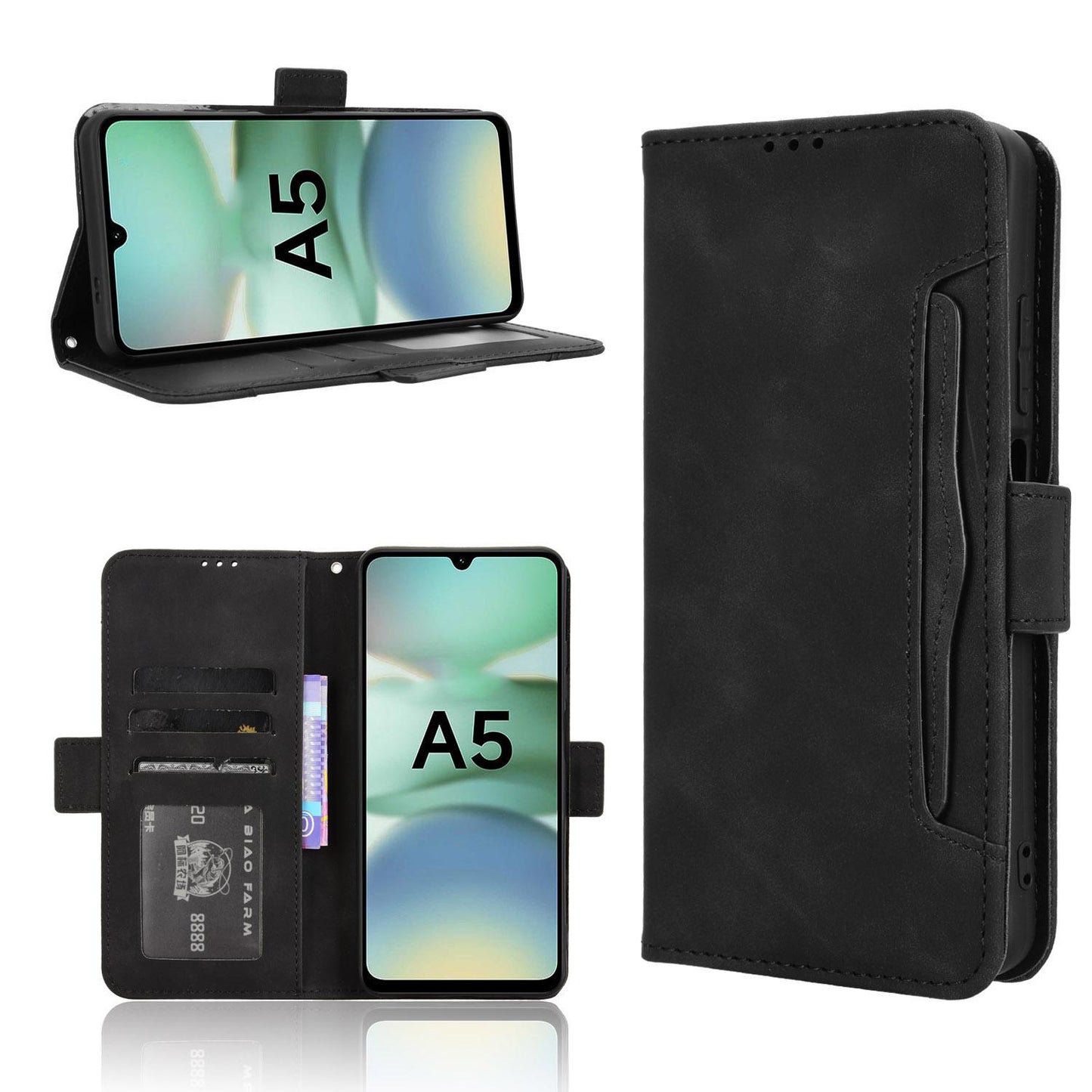 Xiaomi Poco C71 Skin Feel PU Leather Wallet Phone Case with Card Slots, Cash Pocket, Magnetic Closure, Built-In Stand, Full Protection TPU Cover