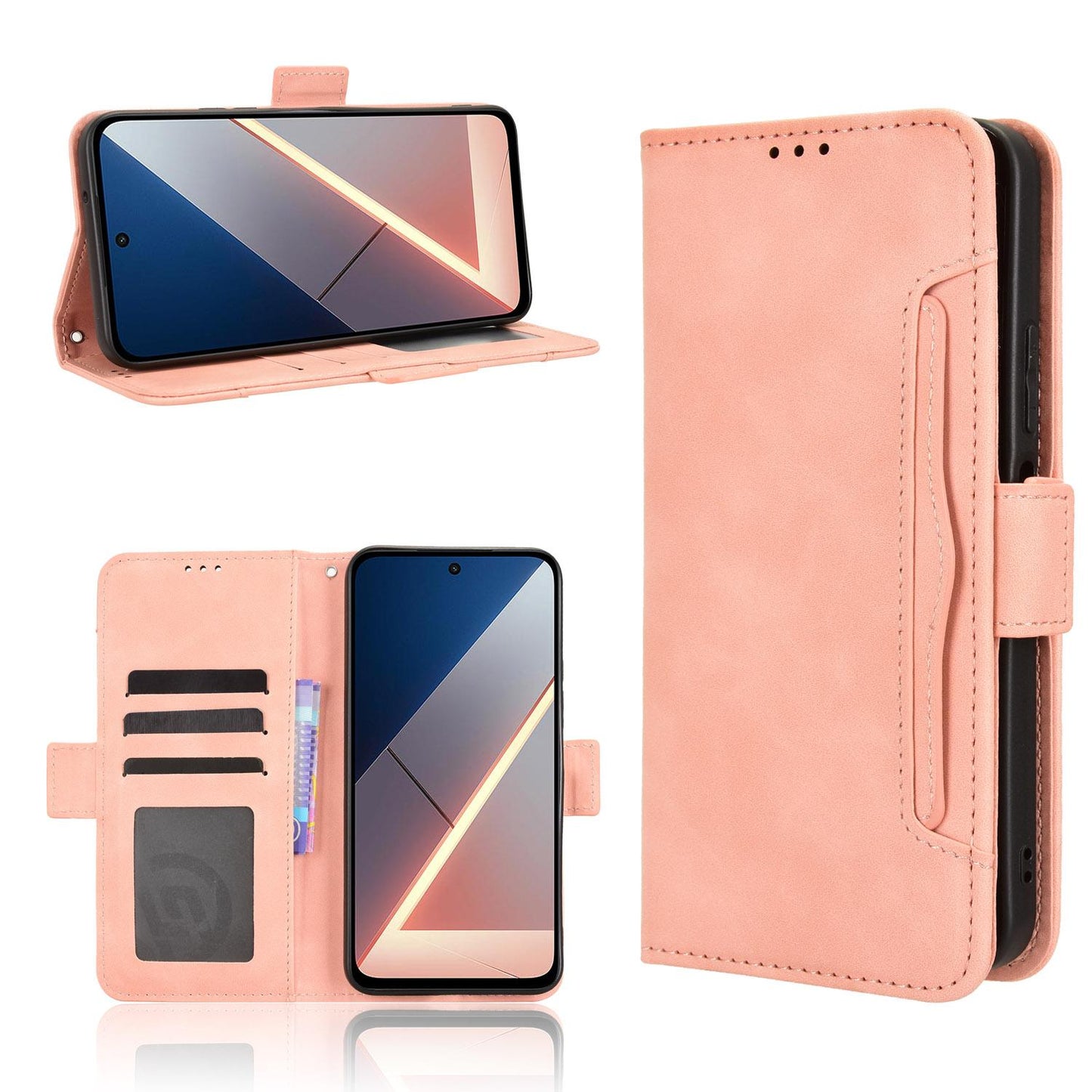 Xiaomi Poco M7 4G 171mm Skin Feel PU Leather Wallet Phone Case with Card Slots, Cash Pocket, Magnetic Closure, Built-In Stand, Full Protection TPU Cover