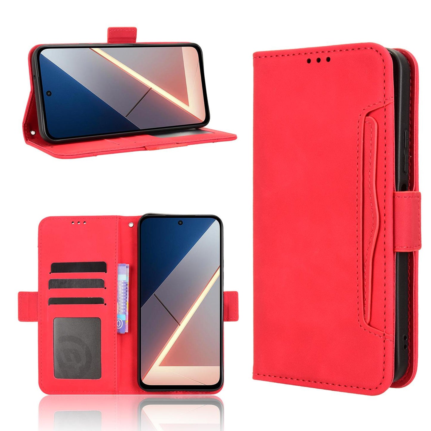 Xiaomi Poco M7 4G 171mm Skin Feel PU Leather Wallet Phone Case with Card Slots, Cash Pocket, Magnetic Closure, Built-In Stand, Full Protection TPU Cover