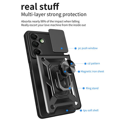 Samsung Galaxy A16 5G Sliding Camera Cover Magnetic Ring Stand Shockproof TPU + PC Protective Phone Case
