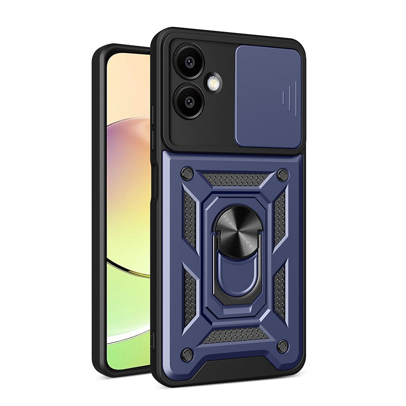 Samsung Galaxy A06 4G Sliding Camera Cover Magnetic Ring Stand Shockproof TPU + PC Protective Phone Case